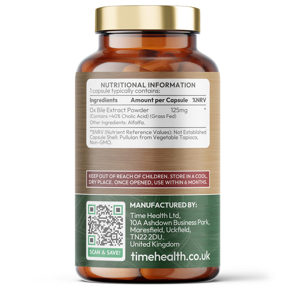Ox Bile Acid Salts - 125mg x 120 Capsules - Premium Grassfed Source - Natural Support After Gallstones & Other Gallbladder Issues