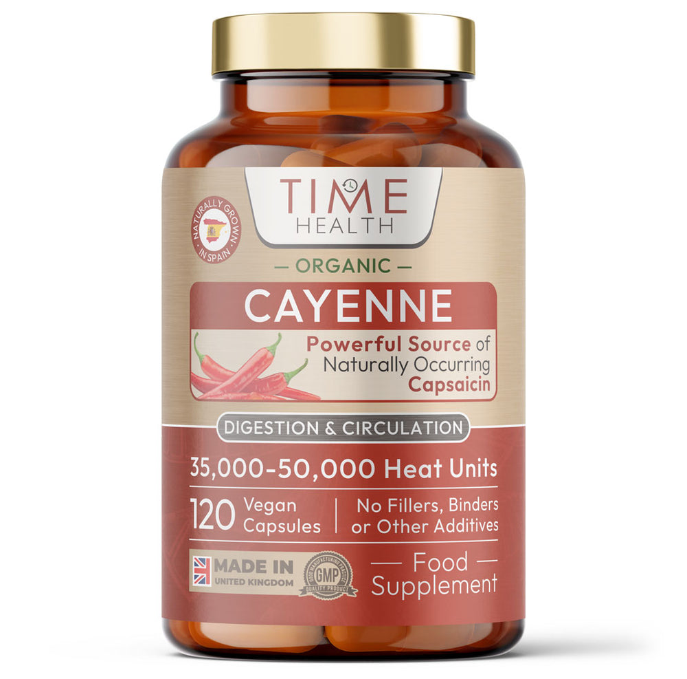 Organic Cayenne Pepper - 35,000-50,000 Heat Units - Digestion, Circulation & Inflammation Support - Spanish Source - 60 or 120 Capsules