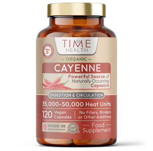 Organic Cayenne Pepper - 35,000-50,000 Heat Units - Digestion, Circulation & Inflammation Support - Spanish Source - 60 or 120 Capsules