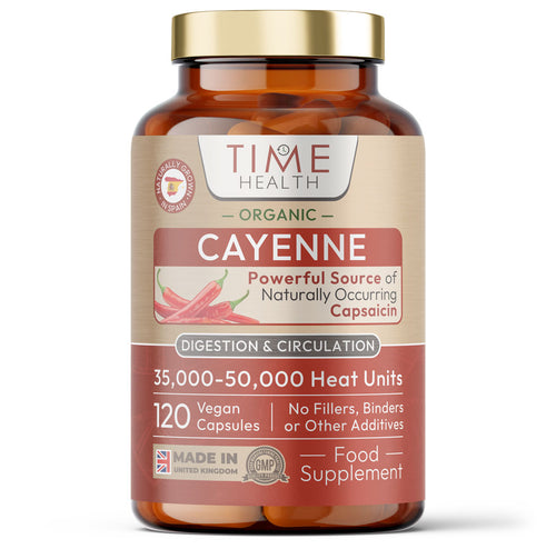 Organic Cayenne Pepper - 35,000-50,000 Heat Units - Digestion, Circulation & Inflammation Support - Spanish Source - 60 or 120 Capsules
