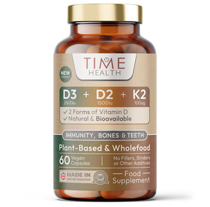 Vitamin D3, D2, K2 - High Strength, Wholefood & Plant Based - NEW Formula