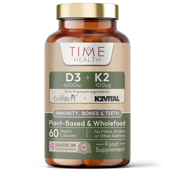 Vitamin D3 (4000IU) + K2 (100UG) - High Strength - Natural, Whole Food & Plant-Based - CULTAVIT® D3 (Cholecalciferol) - K2VITAL® K2 MK-7