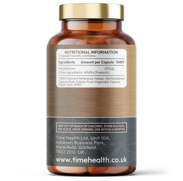 Molybdenum 200ug High Strength - Metabolic Health & Detoxifiation - Capsules - UK Made Supplement - GMP - Vegan