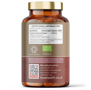 Organic Cayenne Pepper - 35,000-50,000 Heat Units - Digestion, Circulation & Inflammation Support - Spanish Source - 60 or 120 Capsules