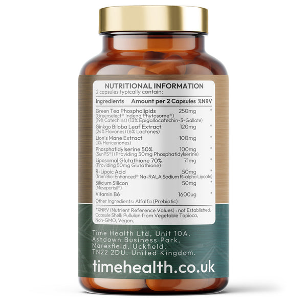 NeuroGuard - Cognitive Function & Protection - Green Tea, Lion's Mane, Ginkgo Biloba, Phosphatidylserine, Glutathione, RALA, Silicon, Vitamin B6 - 90 Capsules
