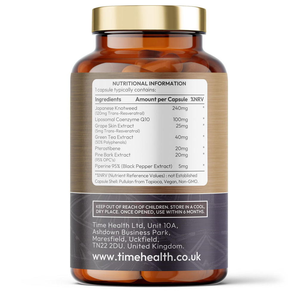 Resveratrol Pro Q10 - Trans-Resveratrol, Coenzyme Q10, Pterostilbene, Pine Bark, Green Tea, Grape Skin, Piperine