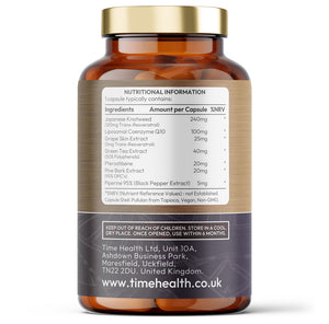 Resveratrol Pro Q10 - Trans-Resveratrol, Coenzyme Q10, Pterostilbene, Pine Bark, Green Tea, Grape Skin, Piperine