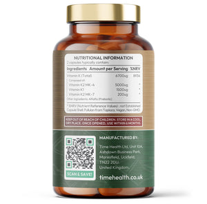 Vitamin K Complex - Active Forms K1 + K2 (MK-7 & MK-4) - 6700μg per Serving - Heart & Bone Health - 60 Capsules