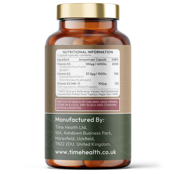 Vitamin D3, D2, K2 - High Strength, Wholefood & Plant Based - NEW Formula