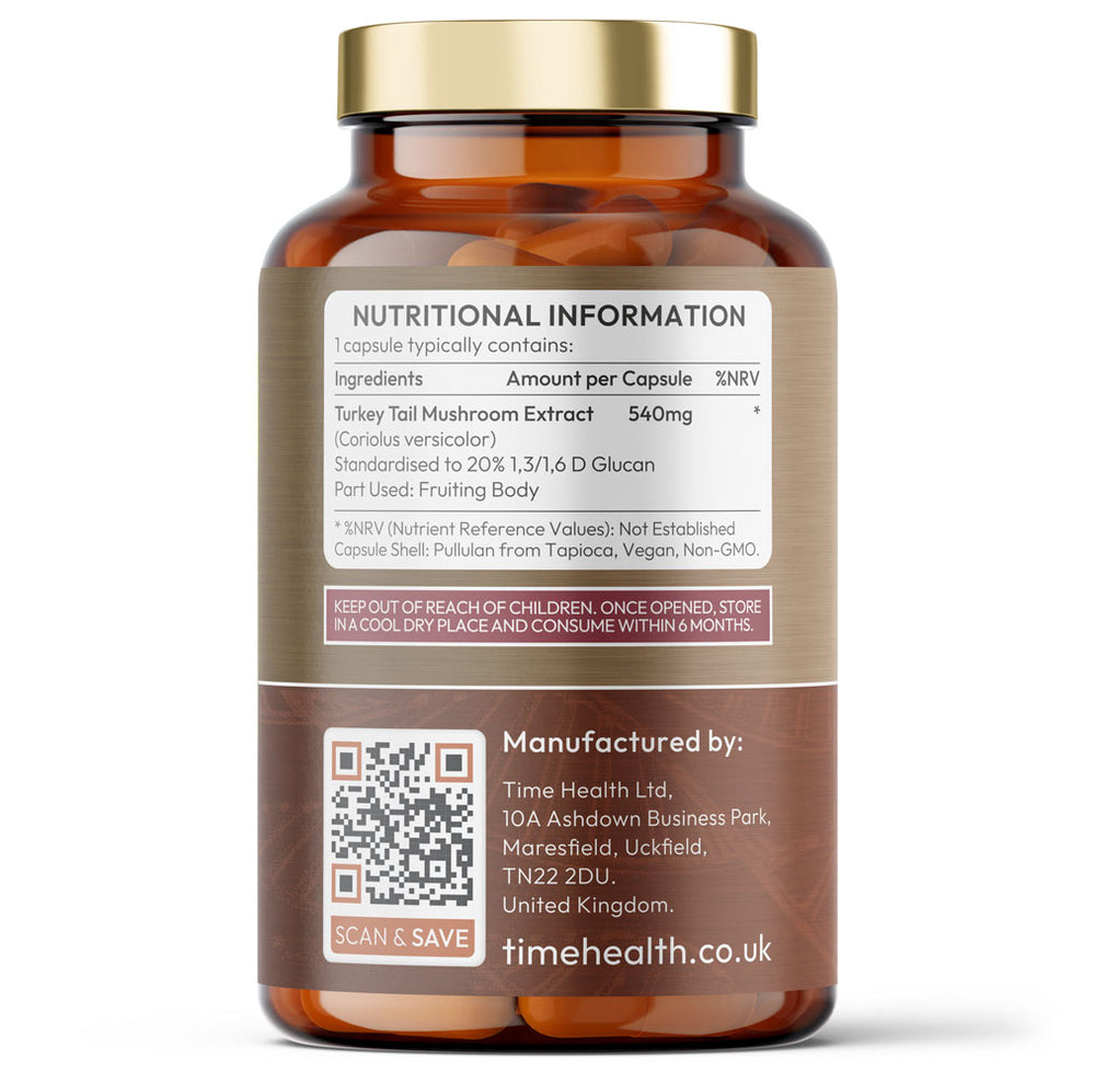 Turkey Tail Mushroom Extract - 20% Beta Glucan - Immune Booster - Supports Repair & Recovery - 120 Capsules