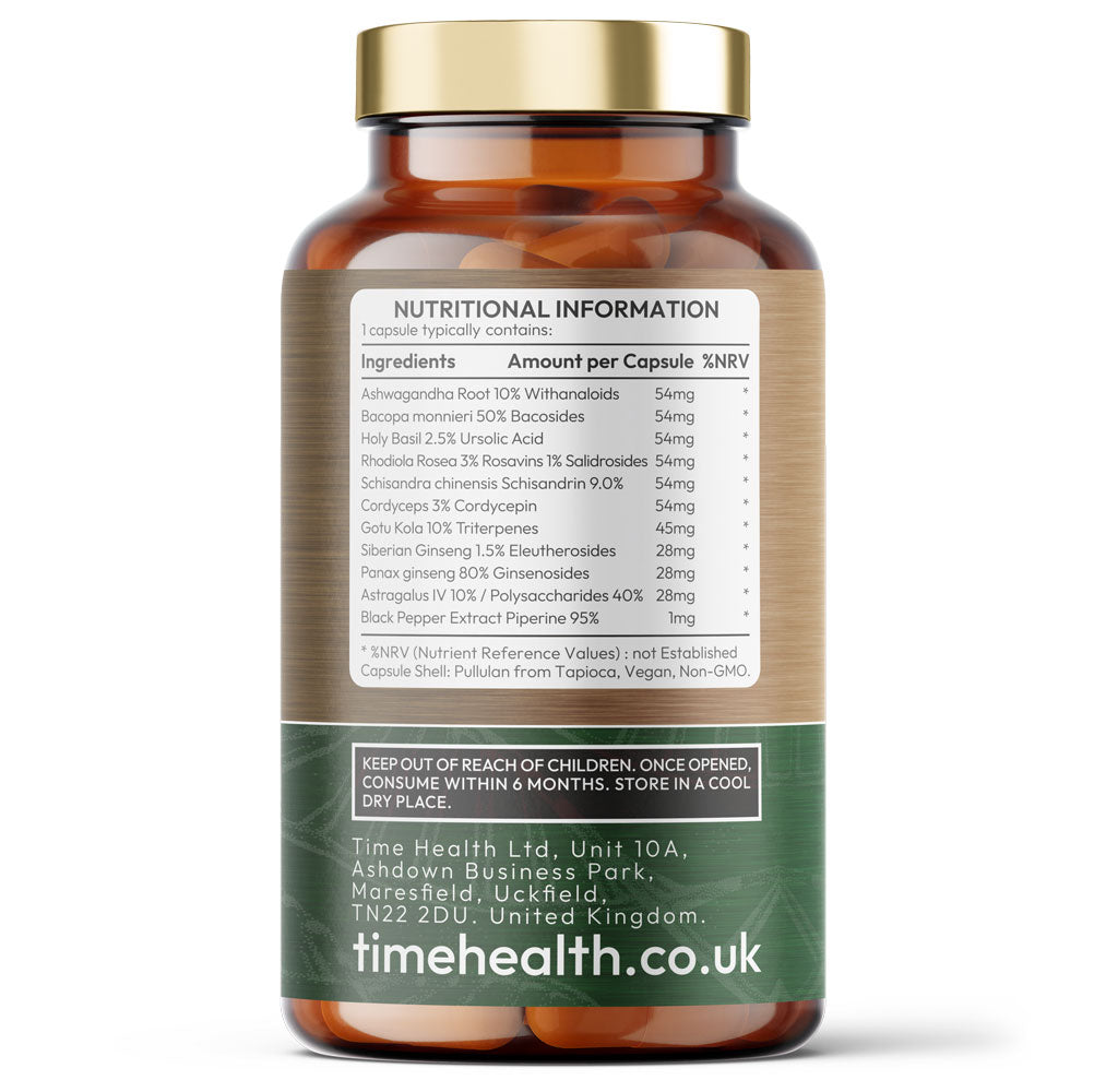 Adaptogen Complex - 600mg Ashwagandha, Rhodiola Rosea, Bacopa Monnieri Supplement - 90 Vegetable Capsules