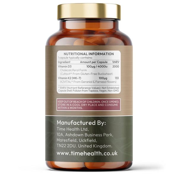 Vitamin D3 (4000IU) + K2 (100UG) - High Strength - Natural, Whole Food & Plant-Based - CULTAVIT® D3 (Cholecalciferol) - K2VITAL® K2 MK-7