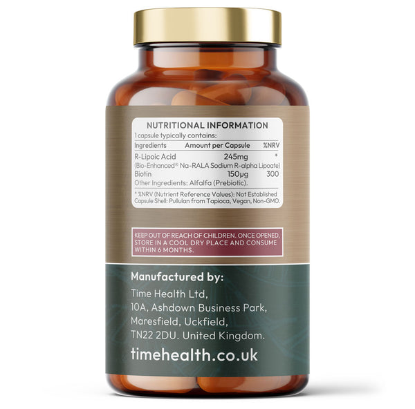 Bio-Enhanced® R-Lipoic Acid - 60 x 245mg Capsules - Stabilised & Highly Dosed Na-RALA - Biotin
