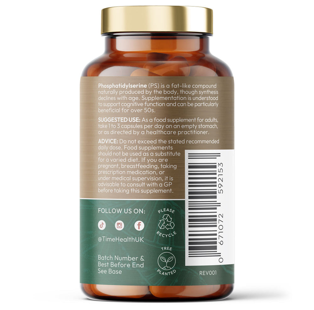 Phosphatidylserine - Naturally Derived from Sunflower Seeds - Premium Brand SunPS® - High Strength 160mg per Capsule - hover