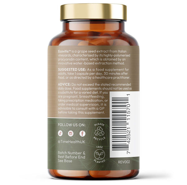 OPC Grape Seed Extract Capsules - Min. 95% OPCs - Made with Italian Vineyard Grapes - Premium Brand Ecovitis™ Grapeseed Extract - 60 Capsules