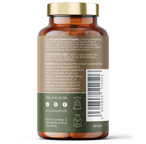 Organic Green Bee Propolis – High Strength 4:1 Extract – 1000mg – 2.5% Phenolic Acid – Rich in Artepillin C – Immunity, Inflammation & Longevity Support – Brazilian Source 