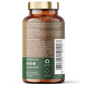 Adaptogen 10 - Ashwagandha, Bacopa, Holy Basil, Rhodiola Rosea, Schisandra, Cordyceps, Gotu Kola, Siberian Ginseng, Panax Ginseng, Astragalus IV - Includes Black Pepper for Added Absorption