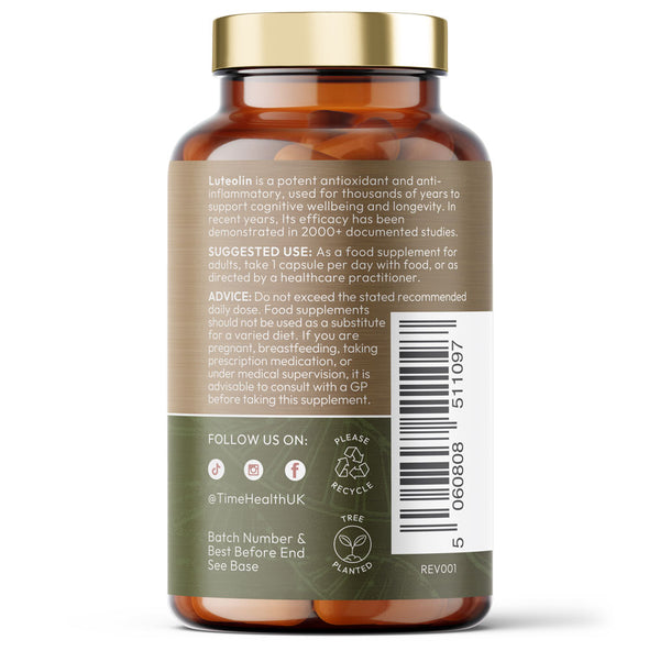 Luteolin Capsules - Standardised to 93% Purity - 100mg Capsules - Supports Cognitive Health & Longevity