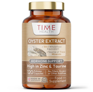 Time Health Oyster Extract supplement bottle on a white background