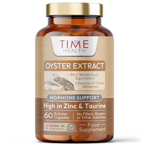 Time Health Oyster Extract supplement bottle on a white background