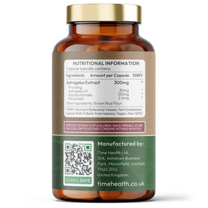 Astragalus Extract                                                                   
    Providing:
    Astragalus IV 30mg
    Polysaccharides 120mg
    Flavonoids 2.4mg Other Ingredients: Brown Rice Flour.