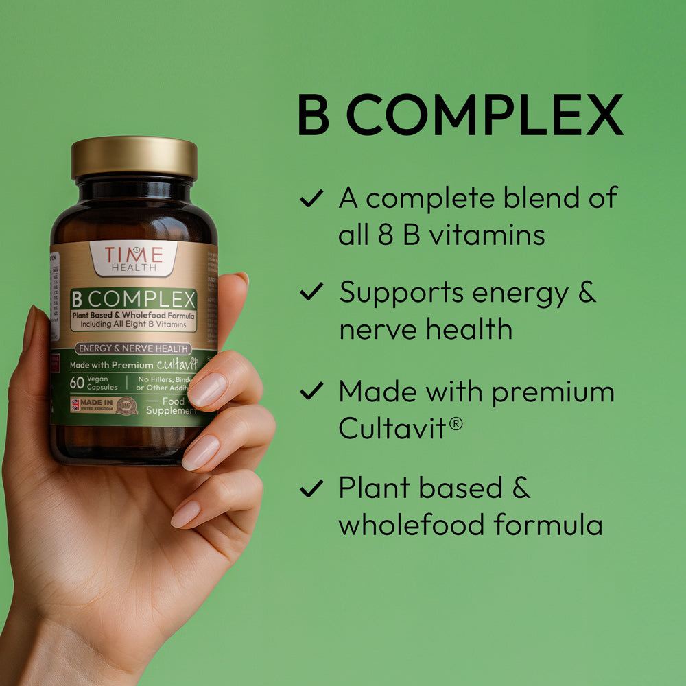 Time Health Vitamin B Complex - Whole Food & Plant-Based with Cultavit® - Energy & Nerves | Hover