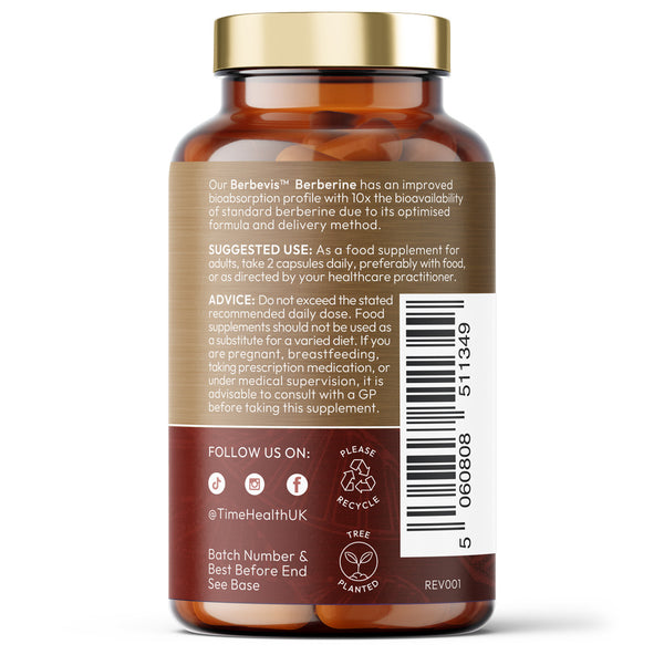 Berberine Phytosome® - 10X Enhanced Absorption - Clinically Proven Brand Berbevis® - Metabolism, Blood Sugar, AMPK Support