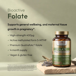 Supports general wellbeing, and maternal tissue growth in pregnancy*.

✓ High-strength 400ug
✓ Active methylated form 5-MTHF
✓ Premium Quatrefolic® folate
✓ 4 month supply
✓ Vegan & gluten free
[hover]