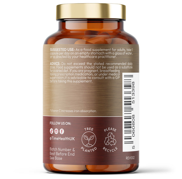 Iron Bisglycinate - High Strength 24mg Iron Plus Natural Vitamin C - Energy & Immune Support