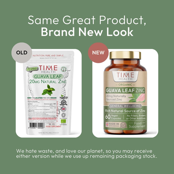 Time Health Guava Leaf Zinc - Old packaging and new packaging comparison