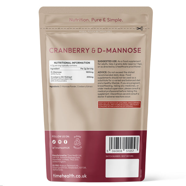 D-Mannose with Cranberry - Urinary Tract (UTI) & Bladder Support