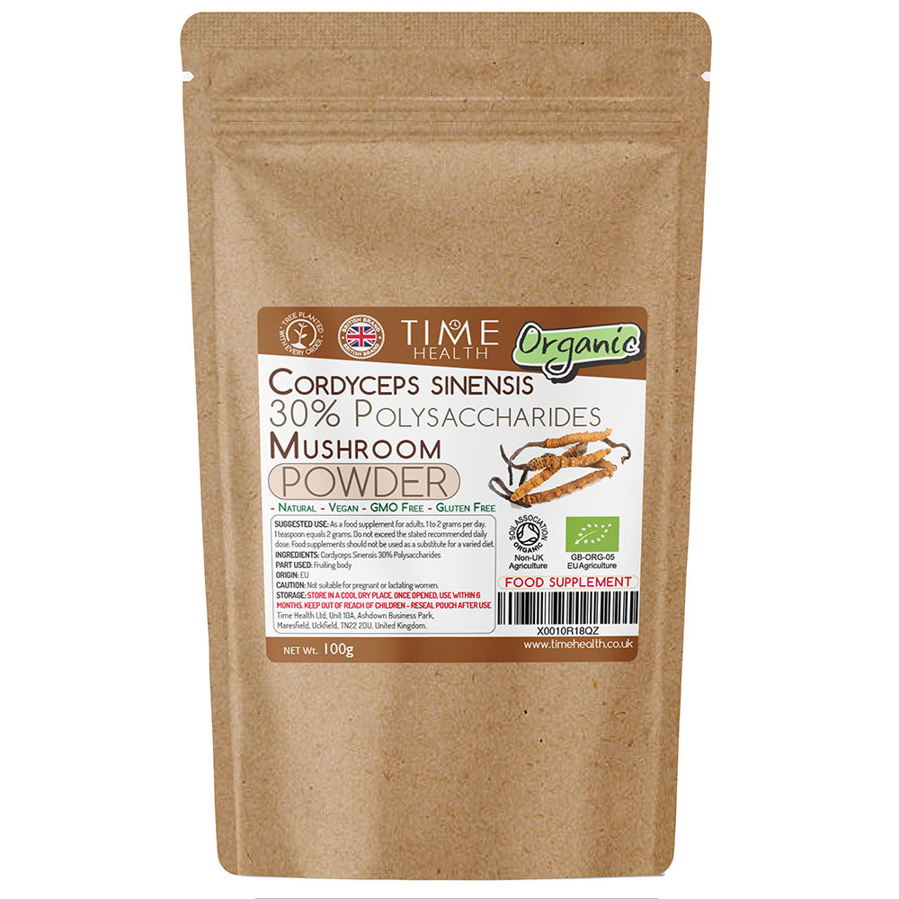 Organic Cordyceps Sinensis Mushroom Extract - 100g Powder - EU Grown - 30% Polysaccharides - Dual Extracted - Zero Additives (100g Powder Pouch)