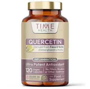 Bottle of Time Health's Quercetin on a white background