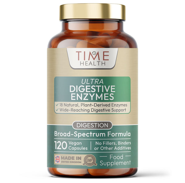 Ultra Digestive Enzymes Complex – General Digestive Health – Bloating Relief, Regular Movements and Overall Digestion – 120 Capsule Bottle Time Health