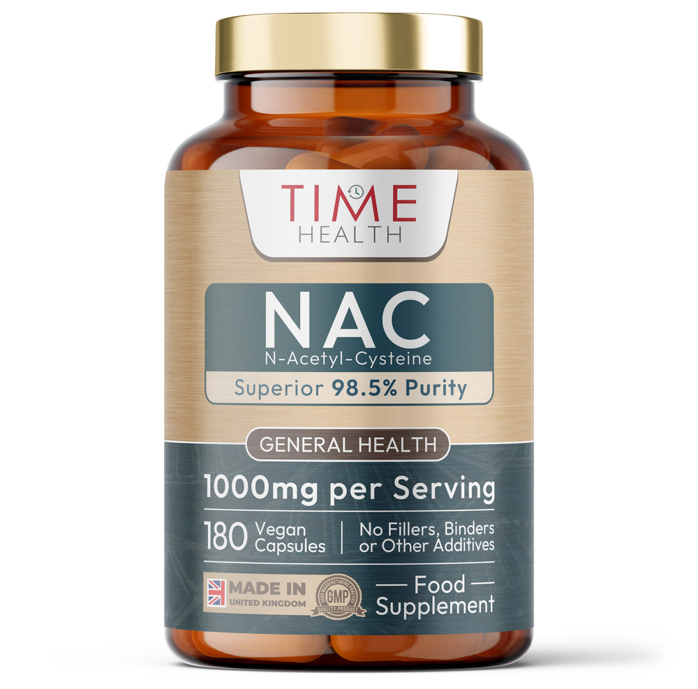 Bottle of Time Health NAC N-Acetyl-Cysteine on a blank background