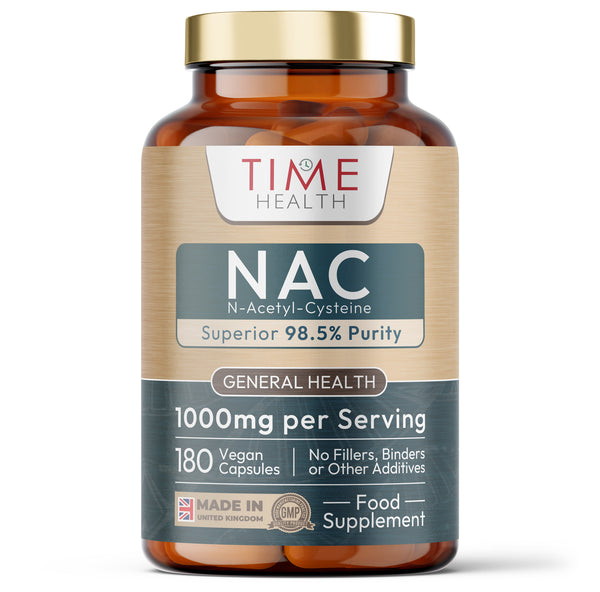 Bottle of Time Health NAC N-Acetyl-Cysteine on a blank background