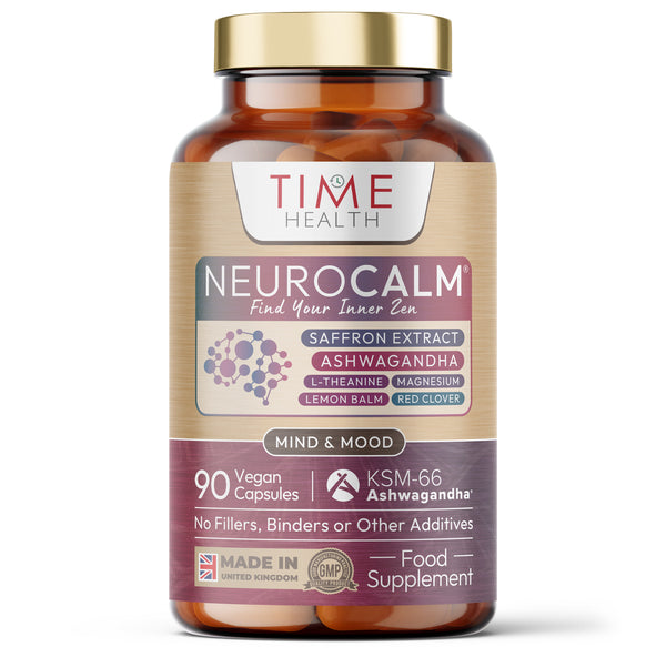 NeuroCalm® - Cortisol Management - Saffron, KSM-66 Ashwagandha, L-Theanine, Magnesium, Lemon Balm, Red Clover - Relax & Unwind - 90 Capsules - UK Made Supplement – GMP Standards – Zero Additives