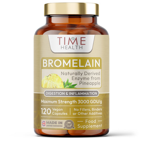 Bromelain Capsules - High Strength 3000 GDU/g - 500mg per Capsule Bottle - Naturally Derived from Pineapple Time Health