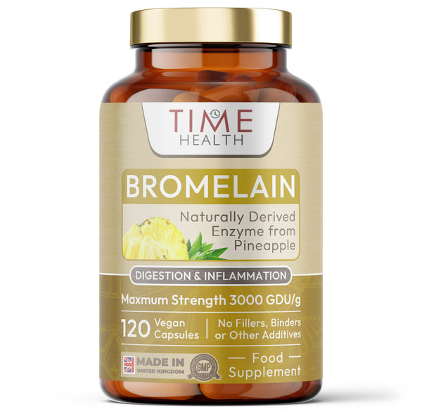 Bromelain Capsules - High Strength 3000 GDU/g - 500mg per Capsule Bottle - Naturally Derived from Pineapple Time Health