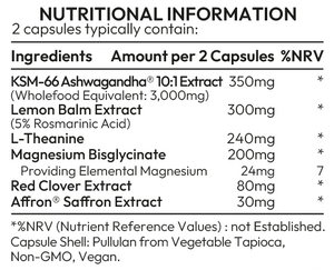 NeuroCalm® - Cortisol Management - Saffron, KSM-66 Ashwagandha, L-Theanine, Magnesium, Lemon Balm, Red Clover - Relax & Unwind - 90 Capsules - UK Made Supplement – GMP Standards – Zero Additives