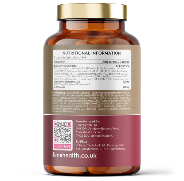 Intimate Flora - Vaginal Microbiome & UTI Support - Probiotics, Cranberry, D-Mannose