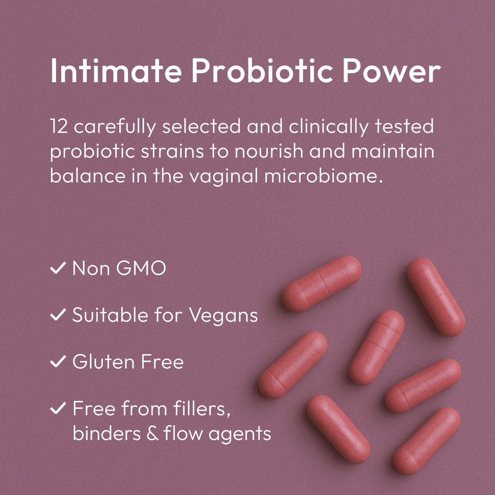 Intimate Probiotic Power

12 carefully selected and clinically tested
probiotic strains to nourish and maintain
balance in the vaginal microbiome.

hover