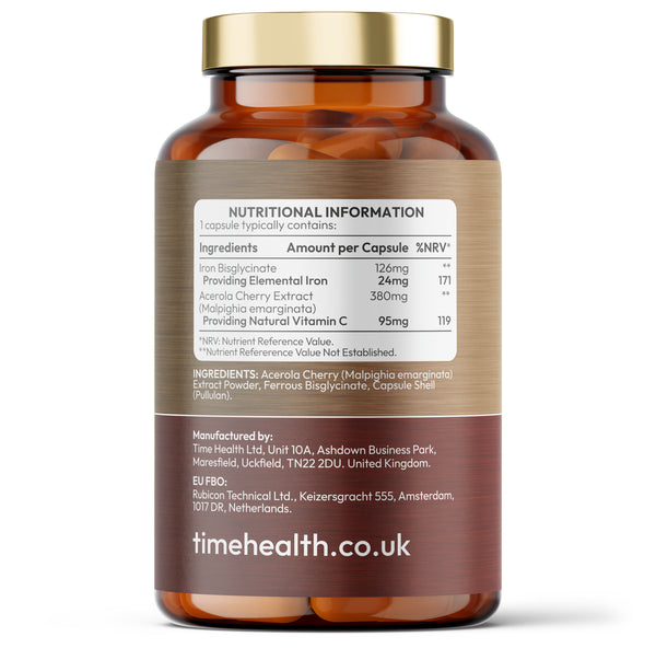 Iron Bisglycinate - High Strength 24mg Iron Plus Natural Vitamin C - Energy & Immune Support