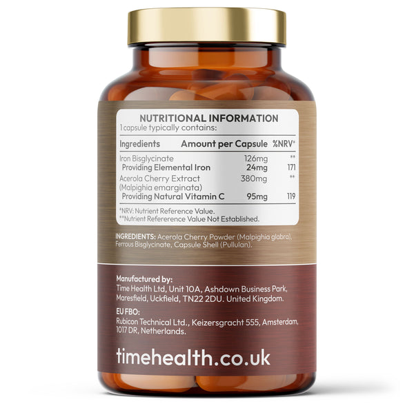 Iron Bisglycinate - High Strength 24mg Iron Plus Natural Vitamin C - Energy & Immune Support