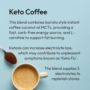 Time Health Keto Coffee blend combines barista style instant coffee coconut oil MCT's, providing a fast, carb-free energy source, and L-carnitine to support fat burning. | Hover