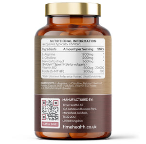 Nitric Oxide Booster - 8% Nitrates + L-Citrulline + L-Arginine - Betalyn® Sport Beetroot - Performance