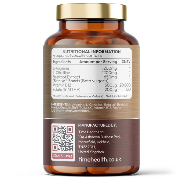 Nitric Oxide Booster - 8% Nitrates + L-Citrulline + L-Arginine - Betalyn® Sport Beetroot - Performance