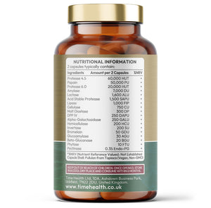 Ultra Digestive Enzymes Complex – General Digestive Health – Bloating Relief, Regular Movements and Overall Digestion – 120 Capsule Bottle Time Health