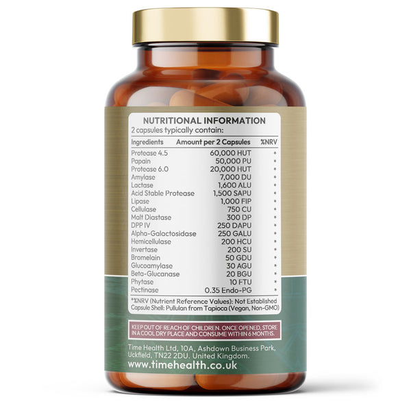 Ultra Digestive Enzymes Complex – General Digestive Health – Bloating Relief, Regular Movements and Overall Digestion – 120 Capsule Bottle Time Health