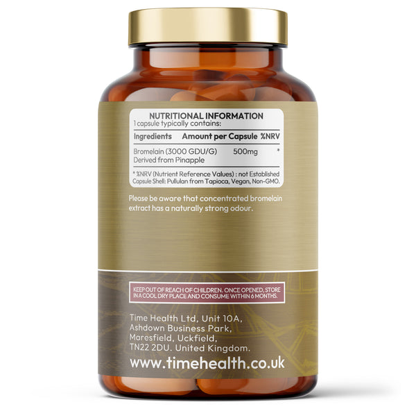 Bromelain Capsules - High Strength 3000 GDU/g - 500mg per Capsule Bottle - Naturally Derived from Pineapple Time Health